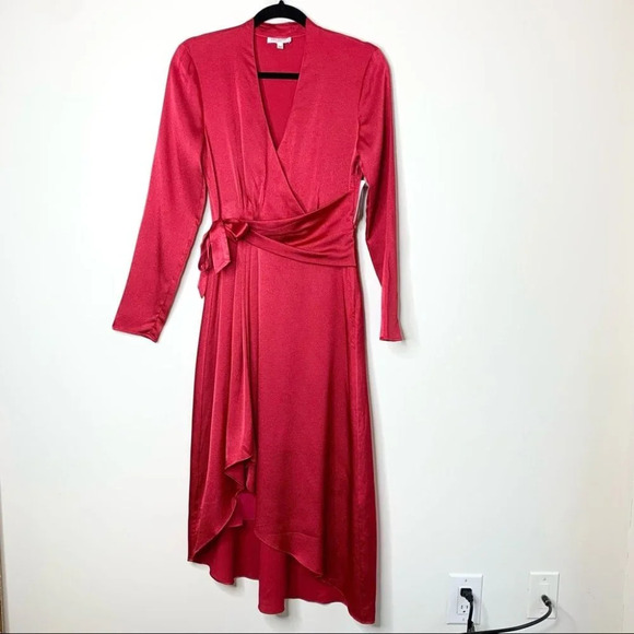Equipment Adisa Wrap Midi Dress Asymmetric Belted Satin Amaranth Magenta Size 2 - Picture 5 of 16